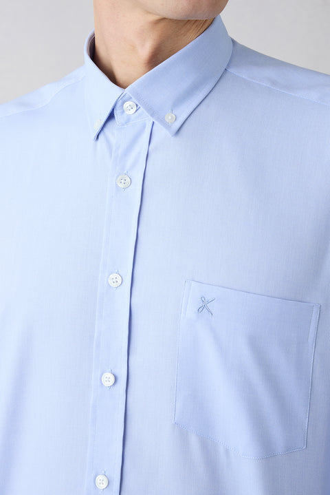 Mavi Uzun Kol Regular Fit Pamuklu Non Iron Ütü Gerektirmeyen Düğmeli Yaka Cepli Nakışlı Gömlek