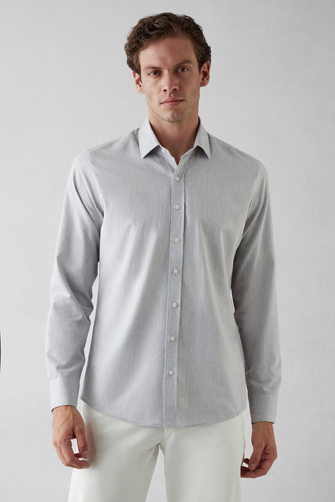 Medium Grey Long Sleeve Slim Fit Cotton Plain Shirt