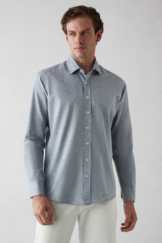  Koyu Lacivert Uzun Kol Slim Fit Desenli %100 Pamuk Gömlek