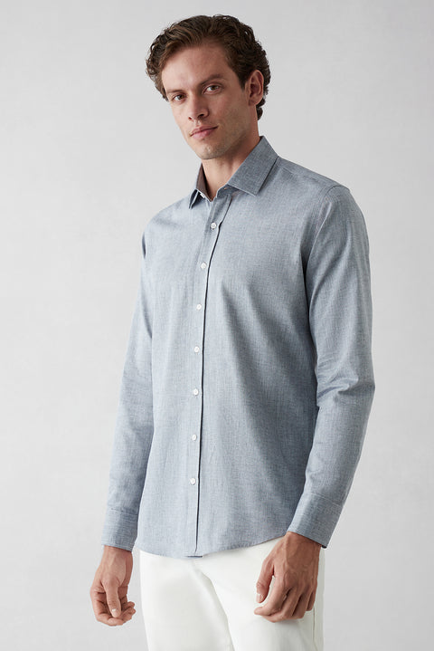 Dark Navy Long Sleeve Slim Fit Cotton Plain Shirt