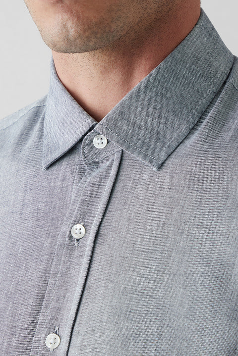 Dark Navy Long Sleeve Slim Fit Cotton Plain Shirt