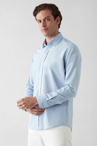  Mavi Uzun Kol Slim Fit Desenli %100 Pamuk Gömlek