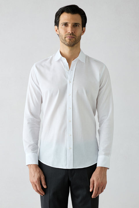 White Long Sleeve Slim Fit Cotton Plain Shirt