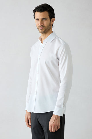  Beyaz Uzun Kol Slim Fit Desenli %100 Pamuk Gömlek