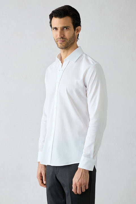 White Long Sleeve Slim Fit Cotton Plain Shirt