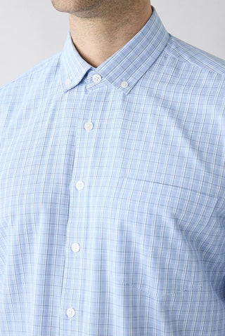  Mavi Uzun Kol Slim Fit Cepli Ekose Pamuklu Kolay Ütülenebilir Gömlek