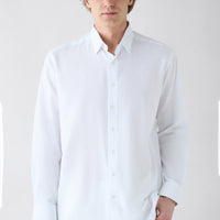 Beyaz Uzun Kol Regular Fit Klasik Yaka Pamuklu Keten Gömlek