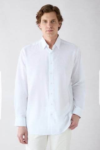 Beyaz Uzun Kol Regular Fit Ketenli Düz Gömlek