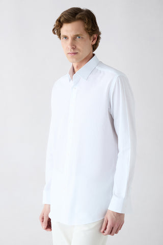  Beyaz Uzun Kol Regular Fit Ketenli Düz Gömlek