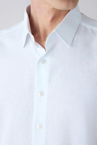  Beyaz Uzun Kol Regular Fit Ketenli Düz Gömlek