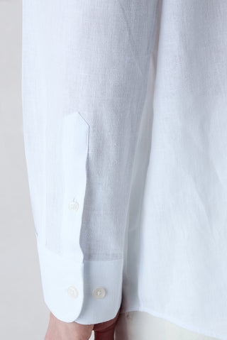  Beyaz Uzun Kol Regular Fit Ketenli Düz Gömlek
