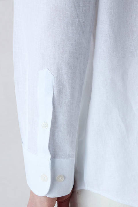 Beyaz Uzun Kol Regular Fit Klasik Yaka Pamuklu Keten Gömlek