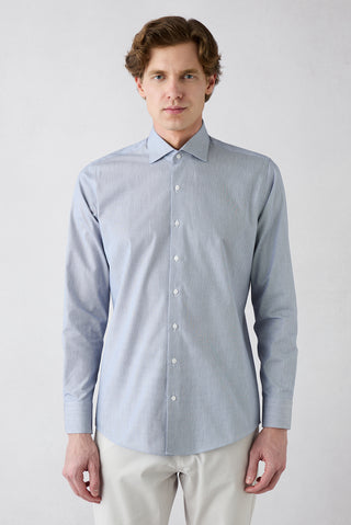  Koyu Lacivert Uzun Kol Klasik Çizgili Slim Fit Dar Kesim Pamuk Gömlek