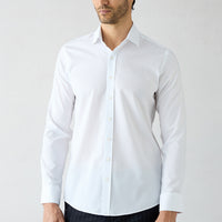 White Long Sleeve Slim Fit Half Italian Collar Cotton Shirt