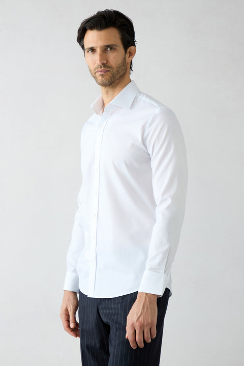 White Long Sleeve Slim Fit Half Italian Collar Cotton Shirt
