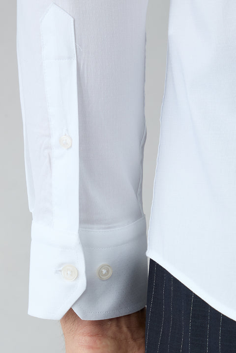 White Long Sleeve Slim Fit Half Italian Collar Cotton Shirt