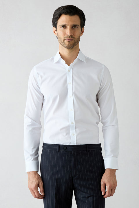 White Long Sleeve Slim Fit Half Italian Collar Cotton Shirt
