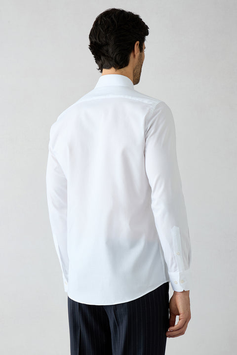 White Long Sleeve Slim Fit Half Italian Collar Cotton Shirt