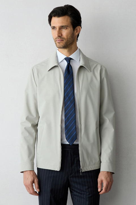 White Long Sleeve Slim Fit Half Italian Collar Cotton Shirt