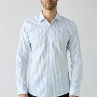 Mavi Uzun Kol Slim Fit Klasik Çizgili %100 Pamuk Gömlek