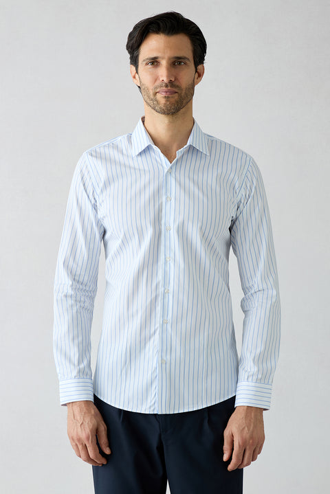 Mavi Uzun Kol Slim Fit Klasik Çizgili %100 Pamuk Gömlek