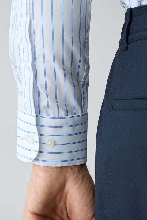 Mavi Uzun Kol Slim Fit Klasik Çizgili %100 Pamuk Gömlek