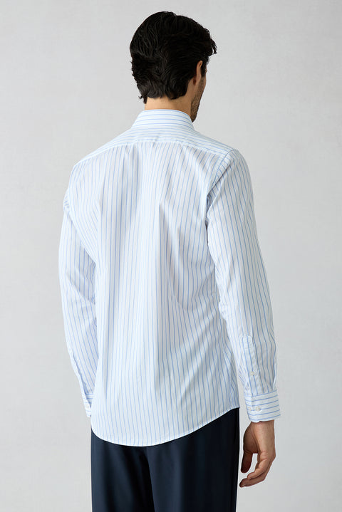 Mavi Uzun Kol Slim Fit Klasik Çizgili %100 Pamuk Gömlek