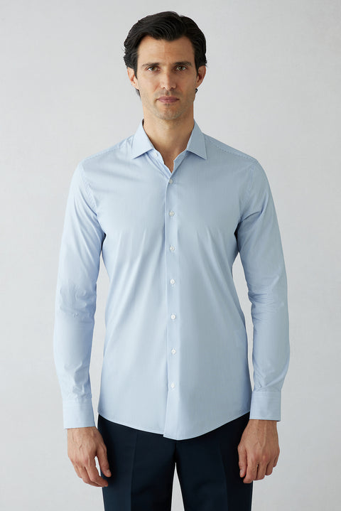 Blue Long Sleeve Slim Fit Striped Cotton Shirt