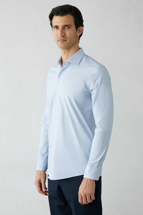 Blue Long Sleeve Slim Fit Striped Cotton Shirt