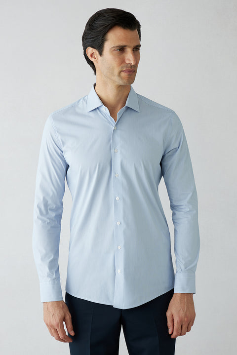 Blue Long Sleeve Slim Fit Striped Cotton Shirt
