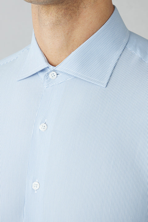 Blue Long Sleeve Slim Fit Striped Cotton Shirt