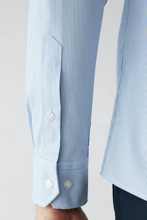 Blue Long Sleeve Slim Fit Striped Cotton Shirt