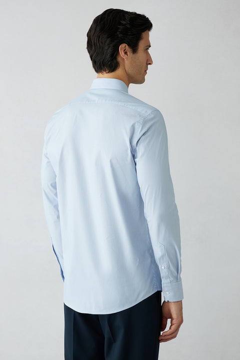 Blue Long Sleeve Slim Fit Striped Cotton Shirt