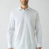 Cream Long Sleeve Classic Striped Embroidered Cotton Breathable Shirt