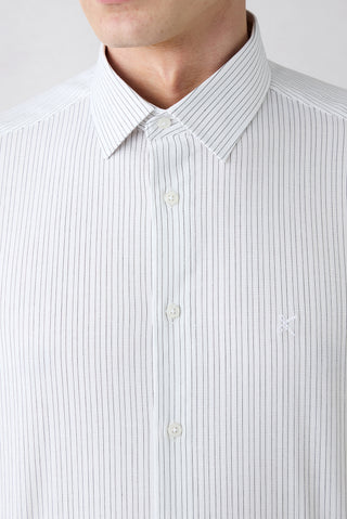  Krem Uzun Kol Slim Fit Çizgili Gömlek