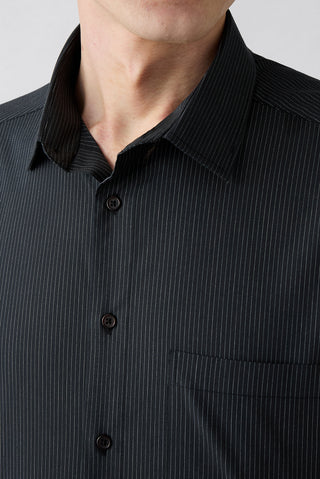  Siyah Uzun Kol Slim Fit Çizgili Gömlek