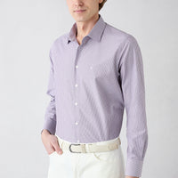 Plum Long-Sleeve Classic Striped Embroidered Easy-Iron Cotton Shirt