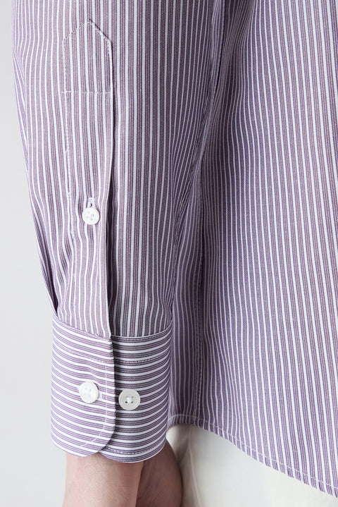 Plum Long-Sleeve Classic Striped Embroidered Easy-Iron Cotton Shirt