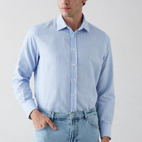 Blue Long Sleeve Regular Fit Classic Striped Cotton Easy Iron Shirt