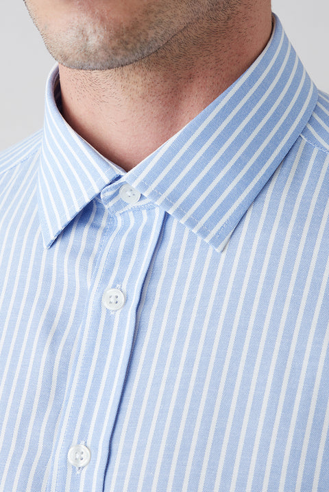 Blue Long Sleeve Regular Fit Classic Striped Cotton Easy Iron Shirt