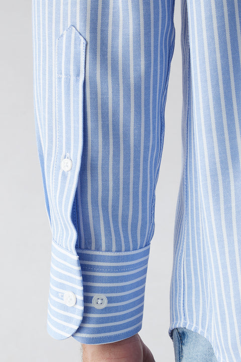 Blue Long Sleeve Regular Fit Classic Striped Cotton Easy Iron Shirt