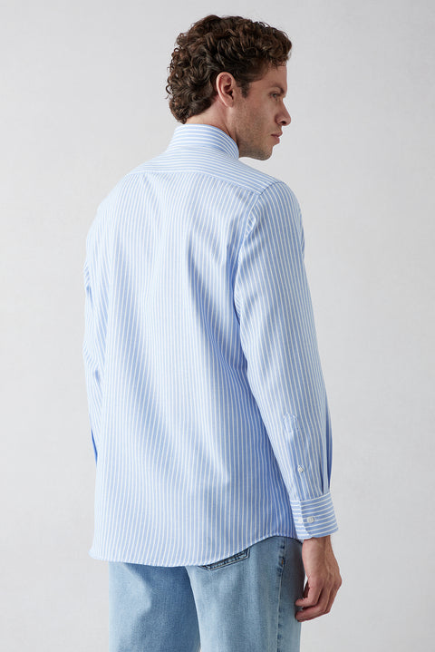 Blue Long Sleeve Regular Fit Classic Striped Cotton Easy Iron Shirt