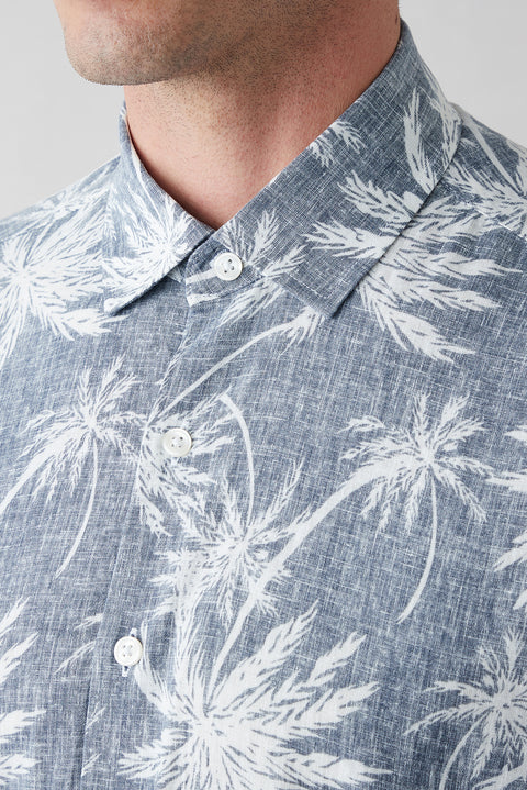 Dark Navy Long Sleeve Regular Fit Printed Cotton Shirt
