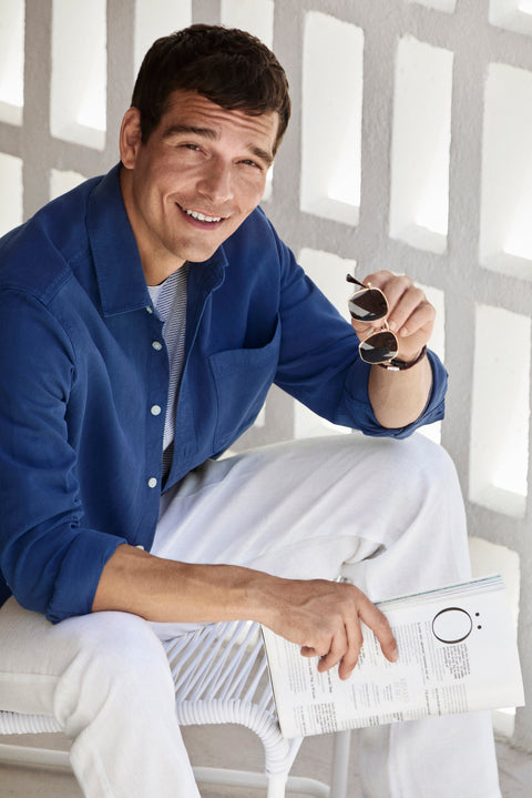 Dark Indigo Long Sleeve Plain Cotton/Lyocell/Linen Shirt