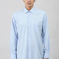 Blue Long Sleeve Regular Fit Classic Collar Pocketed Patterned Cotton Shirt