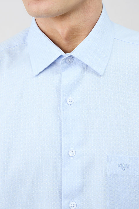Blue Long Sleeve Regular Fit Classic Collar Pocketed Patterned Cotton Shirt