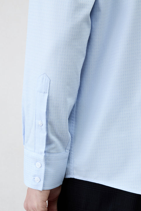 Blue Long Sleeve Regular Fit Classic Collar Pocketed Patterned Cotton Shirt