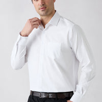 White Long Sleeve Regular Fit Classic Collar Patterned Cotton Shirt with Pockets