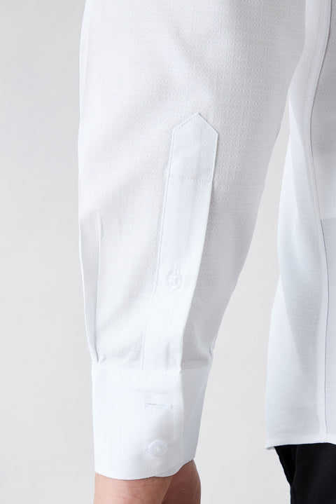 White Long Sleeve Regular Fit Classic Collar Patterned Cotton Shirt with Pockets