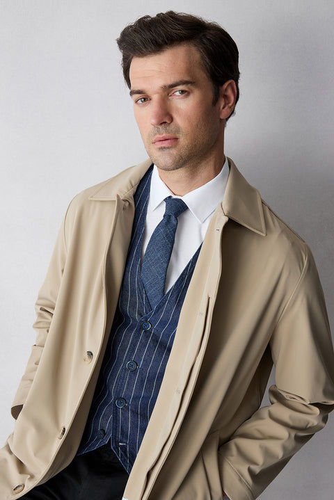 White Long Sleeve Regular Fit Classic Collar Patterned Cotton Shirt with Pockets